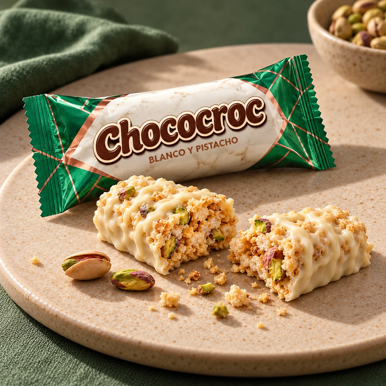 CHOCOCROC: barrita de chocolate blanco y pistacho