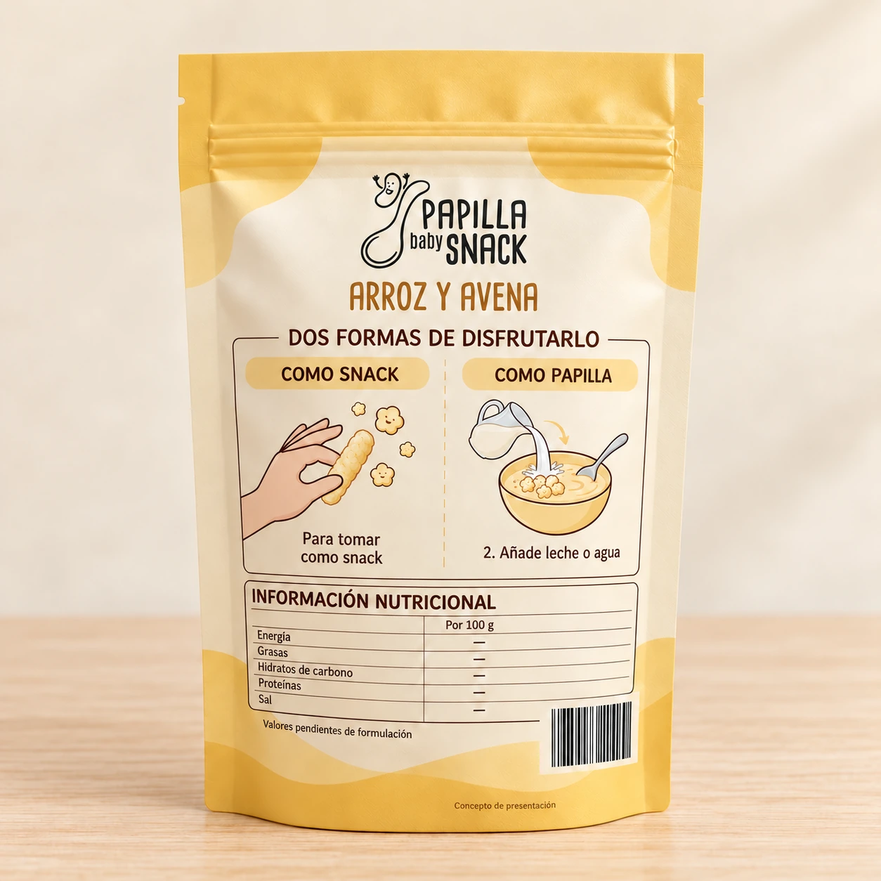 PAPILLA baby SNACK: Arroz y avena · trasera