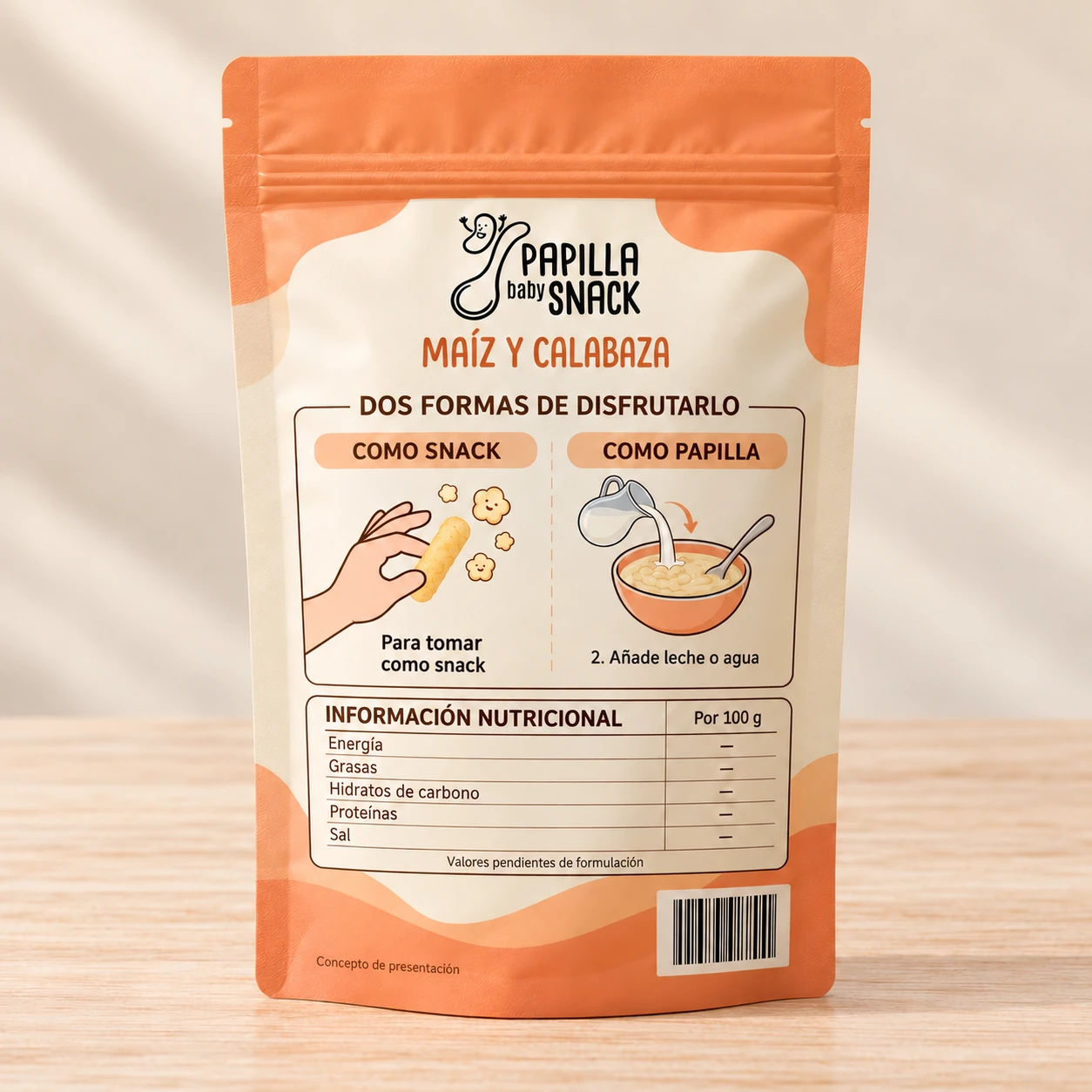 PAPILLA baby SNACK: Maíz y calabaza · trasera
