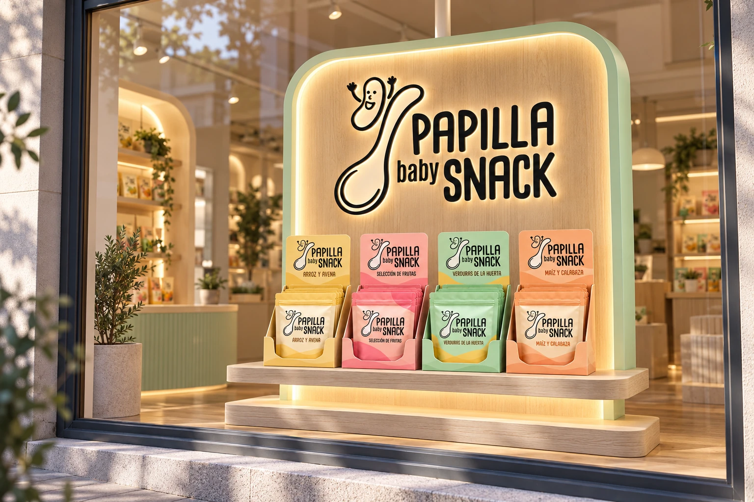 Escaparate de PAPILLA baby SNACK con las cuatro variedades