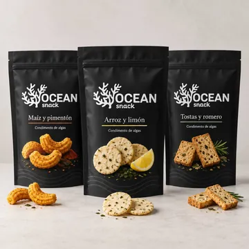 Ocean Snack: gama aprobada de maíz y pimentón, arroz y limón, y tostas y romero